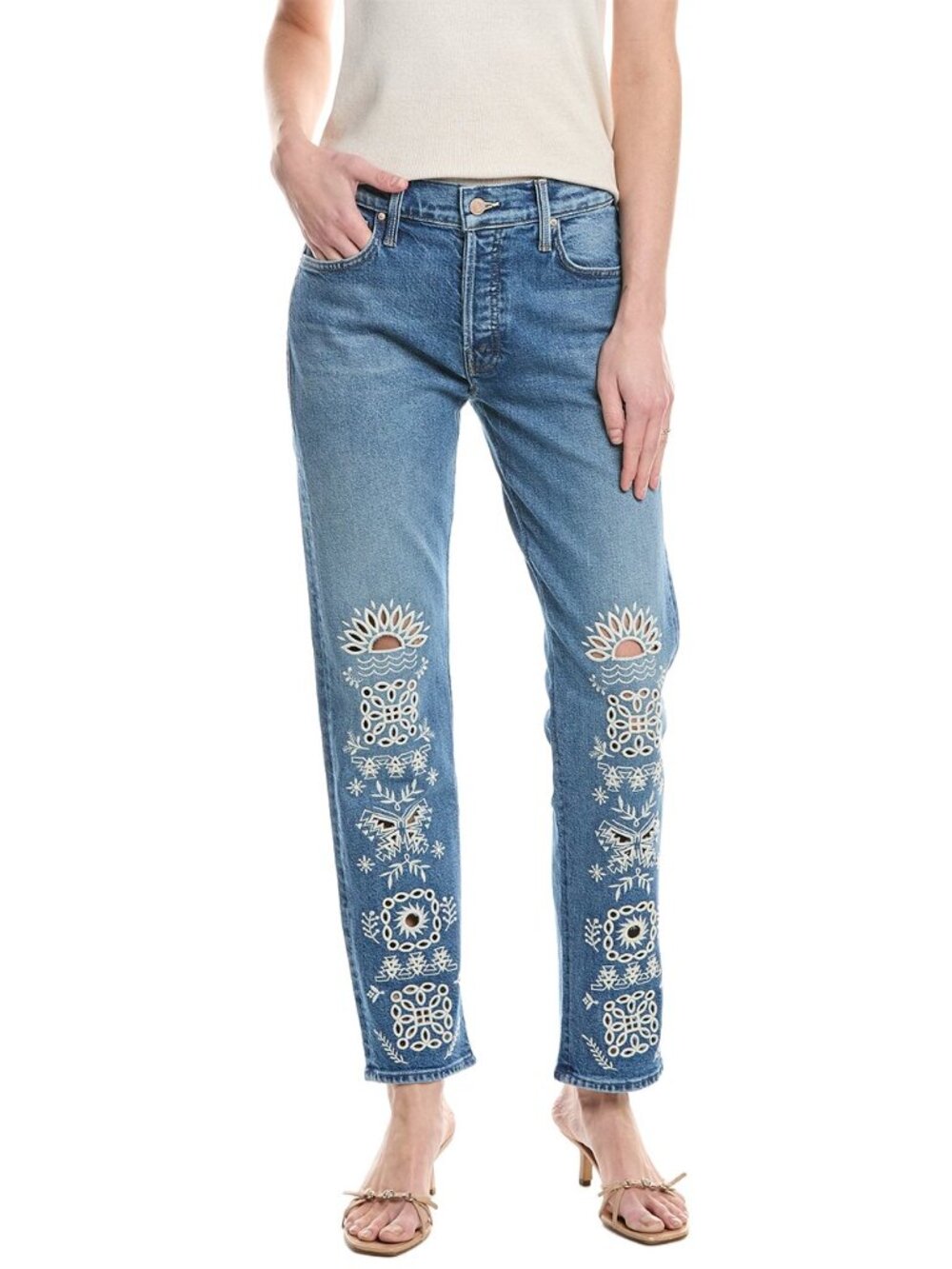 MOTHER Mid Rise Hiker Hover Tequila Sunset Embroidered Jeans Sz 27